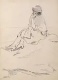 Portrait of a young woman, seated in St by Alfred Wolmark, 1921, Pen, ink and pencil, sold Dec 2016