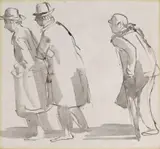 Study of three men walking Pen by Paul James Logan Wyeth, Pen, ink and wash, sold Dec 2016