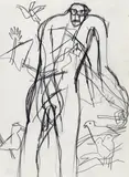 Man feeding Birds, 1975; Konig by Keith Vaughan, pencil, sold Dec 2016