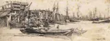 Thames Warehouses Etching K 38 i, mounted, unframed 7.75 x 20cm (plate size) 21.5 x 31.5cm (sheet size) by James Abbott McNeill Whistler, Etching K, sold Dec 2016