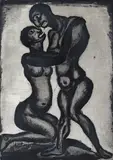 Les Amants from Les Reincarnations du Pere Ubu, 1928 Signed Aquatint 31 x 22cm ++Good condition by Georges Rouault, Aquatint, sold Dec 2016