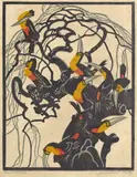 Toucans Signed and inscribed Hausdruck Linocut, unframed23 x 18cm ++Some light creasing, paper discoloured by Norbertine Bresslern-Roth, Linocut, unframed23 x, sold Dec 2016