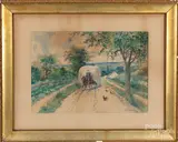 landscape by George Newman, watercolor and gouache, sold Mar 2020