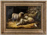 barnscene by Lillian Harpel, oil on canvas, sold Mar 2020