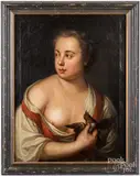 of a woman with bird by Johann Eberhard Ihle, oil on canvas, sold Mar 2020
