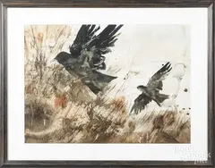 of two ravens by Rea Redifer, watercolor, sold Jan 2020
