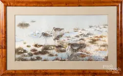 coastal scene with shorebirds by Philip Rickman, watercolor and gouache, sold Jan 2020