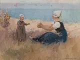 Breton Mother And Child By The Shore by Benjamin Edwin Minns, 1919, watercolour, offered Apr 2010