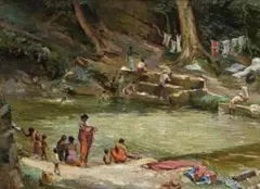Ceylon, Washing by Richard Godfrey Rivers, oil on canvas on board, sold Apr 2010