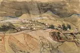 Storm Approaching Hill End, New South Wales by Donald Friend, 1952, ink, watercolour and pastel on paper on board, sold Apr 2010