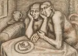 Two Women by Lyndon Raymond Dadswell, 1965, charcoal, crayon and wash on paper, sold Apr 2010