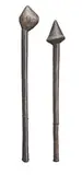 A Pair Of Bulbous Headed Throwing Clubs by Artefacts And Carvings, carved in hardwood, the first with bi-conial striking section and shaft of circular section with several circular incisi, sold Jul 2010