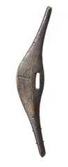 A Very Fine Parrying Shield by Artefacts And Carvings, of bi-convex section and elongated triangular profile, both sides of the face decorated with incised linear traditional, sold Jul 2010