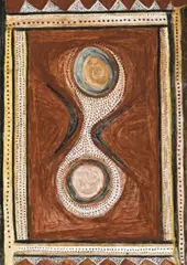 Dawyan Dawyan by Mick Jawalji Jangala, 2005, natural earth pigments and synthetic binder on composition board, sold Jul 2010