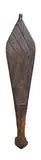 A Fine Spearthrower by Artefacts And Carvings, of elongated diamond shape, the front decorated with fine parallel linear zig-zag designs, the reverse with fine adze ma, sold Jul 2010