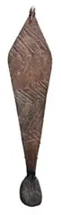 A Fine Spearthrower by Artefacts And Carvings, of elongated diamond shape, the front decorated with fine parallel linear zig-zag designs, the reverse replete with adze, sold Jul 2010