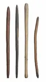 Four Hand Clubs by Artefacts And Carvings, carved in hardwood with incised linear designs, one with traces of resin on handle, two with old patina overall, offered Jul 2010