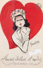 Amours, délices... et modes - Projet pour Paulette Adam by René Gruau, vers 1946, Encre et gouache, sold Nov 2023