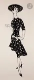 Élégante à la robe à pois by René Gruau, Encre sur traits de crayon, sold Nov 2023