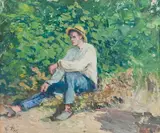 Paysan au repos by Ludovic Piette, Gouache, sold Oct 2023