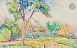 Paysage du sud by Henri Doucet, Aquarelle, sold Oct 2023