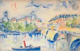 Le Pont neuf by Élisée Maclet, Aquarelle, sold Oct 2023