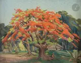 Polynésie, les flamboyants by Hippolyte Madelaine, Pastel, sold Oct 2023