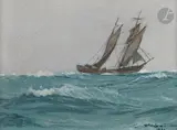 Voilier en mer by Dimitrie Știubei, 1932, Aquarelle sur papier gris, sold Oct 2023