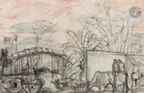 Bord du Mékong animé by André Maire, 1951, Fusain et sanguine, sold Oct 2023