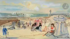 Scène de bord de mer by Emilio Grau Sala, Aquarelle et huile sur papier, sold Oct 2023
