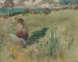 Faune musicien dans un paysage by Jean Lefeuvre, 1906, Aquarelle, sold Nov 2015