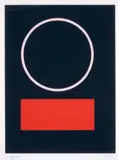 Composition «UFO» au cercle rose et au rectangle rouge sur fond noir, circa 1965 by Jean Leppien, Lithographie signée et annotée «E, sold Dec 2014