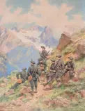 La halte des chasseurs alpins en montagne by Pierre Comba, Aquarelle, sold Nov 2014