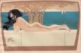 Jeune femme allongée devant la mer by Manuel Orazi, Lithographie en couleur, sold Oct 2014