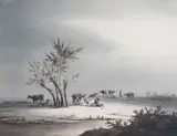 La traite en bord de rivière by L. J. Pingray, Gouache, sold Aug 2023