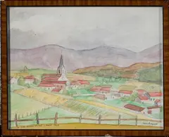 Paysage de village by Louis Touchagues, Aquarelle, sold Aug 2023