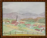 Paysage de village by Louis Touchagues, Aquarelle, sold Aug 2023