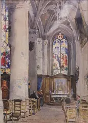 Intérieur d'église by Paul Lecomte, Aquarelle, sold Jul 2023