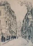 Paris, rue Saint Jacques by Fernand Fortuné Truffaut, Aquarelle et crayon, sold Jul 2023