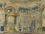 La salle du trône d'Espagne, Palais Royal de Madrid by Jean-Démosthène Dugourc, Aquarelle sur traits de crayon noir, sold Jun 2023