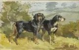 Deux Blacks and Tan by Karl Reille, Aquarelle, sold Jun 2023
