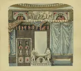 Déshabillé de la Duchesse d'Albe à Madrid, projet de décor à l'étrusque by Jean-Démosthène Dugourc, Aquarelle sur traits de crayon noir, plume et encre de Chine, sold Jun 2023