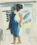 Le tablier bleu by Max Papart, 1955, Aquarelle gouachée, sold Oct 2021