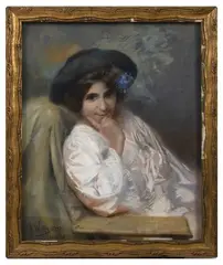 Portrait de femme by Henri Prosper Wirth, 1909, Pastel sur papier marouflé sur toile, sold Oct 2021