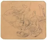 Minerve et Mercure pourchassant le monstre by Eugène Delacroix, Crayon noir sur papier calque, sold Mar 2015