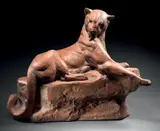 Panthère sur un rocher by Maximilien Louis Fiot, Terre cuite signée en bas à droite du rocher Editée par Susse Frères, sold Mar 2015