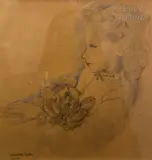 Jeune fille au bouquet de fleurs by Mariette Lydis, Crayon et pastel sur papier signé en bas à gauche, sold Dec 2021