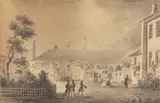 Vue de l'entrée du Jardin des Plantes de Paris. L'amphithéâtre du Jardin des Plantes de Paris by Ferdinand Bourjot, Lavis gris sur crayon noir, ignés et datés " F, sold Nov 2016