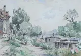 Quai de rivière animé by Maurice Levis, Aquarelle signée en bas à gauche, sold Nov 2016