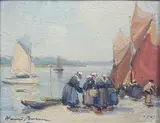 Bretonnes sur l'avant port by Henri Buron, 1907, Panneau signé en bas à gauche et daté en bas à droite, sold Nov 2016